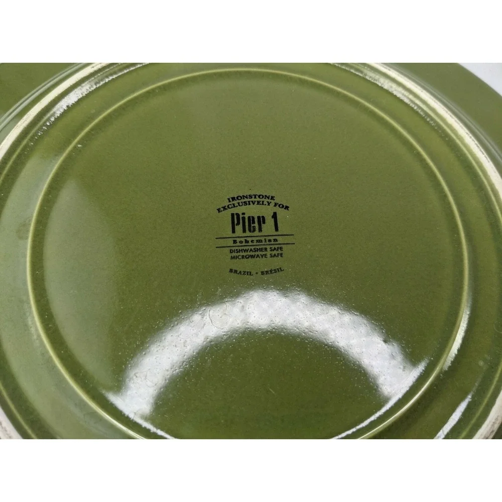 Pier 1‎ Ironstone Bohemian Green Dinner Plate 10.25 Inch Lot of 2